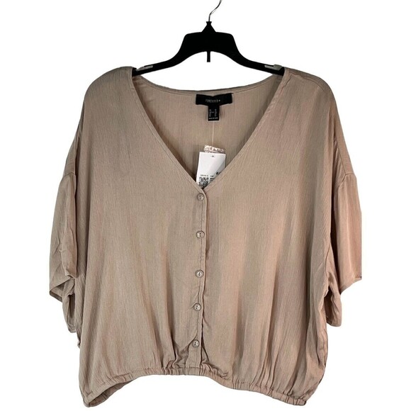 NWT Forever 21 Women's Boho Woven Loose Mid Drift Top Size 1X Tan - Picture 8 of 8